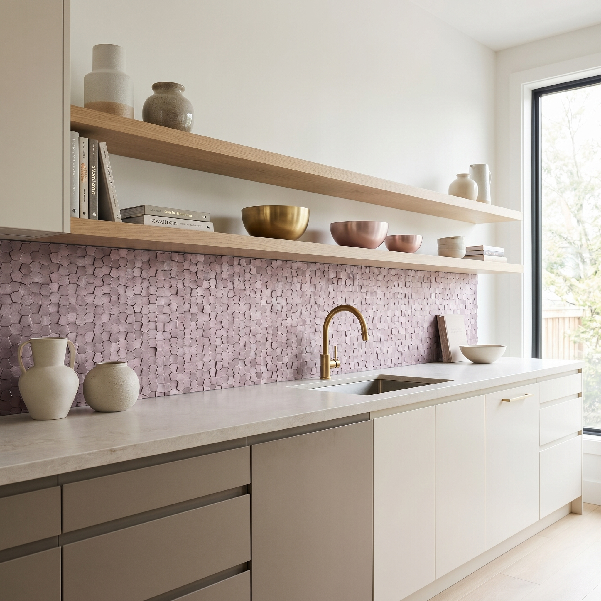 Peel and Stick Backsplash | Pentagon 3D Pink | 11.1×11.1"