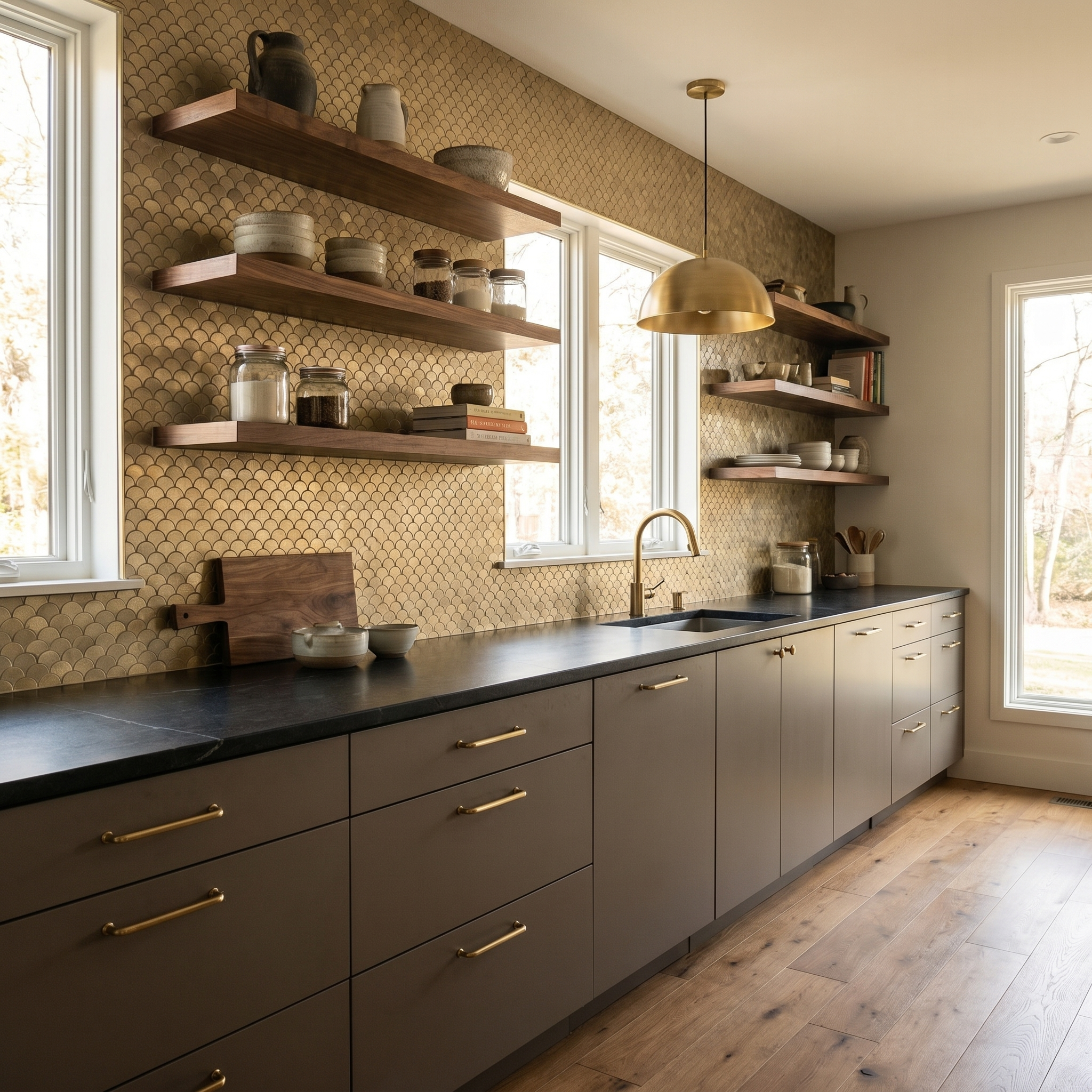 Peel and Stick Backsplash | Fish Scale 3D Gold | 11.73×11.34"