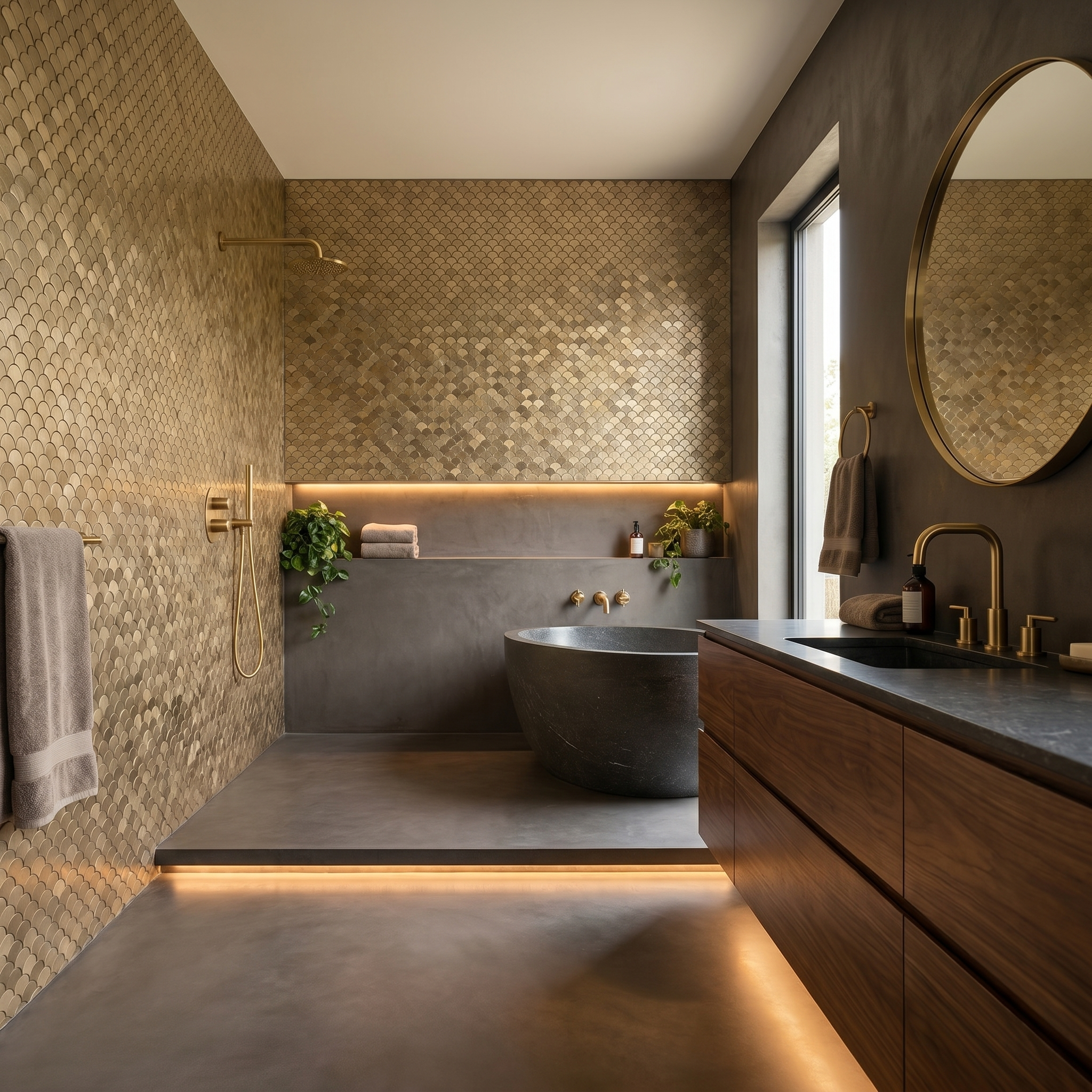 Peel and Stick Backsplash | Fish Scale 3D Gold | 11.73×11.34"