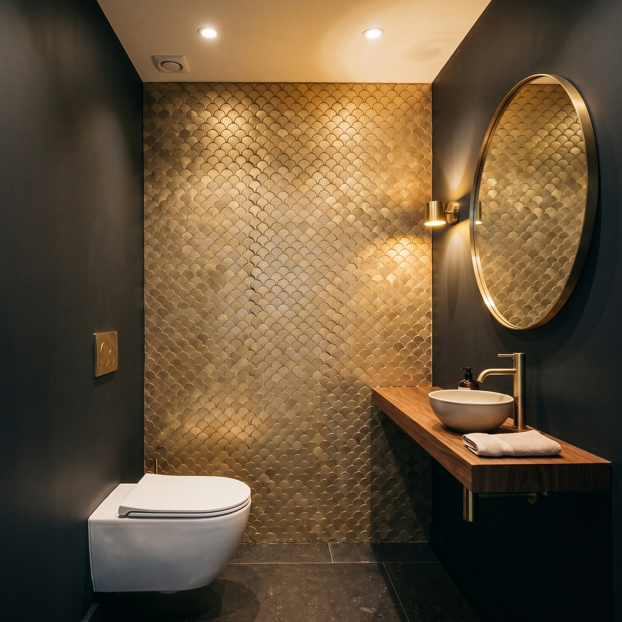 Peel and Stick Backsplash | Fish Scale 3D Gold | 11.73×11.34"