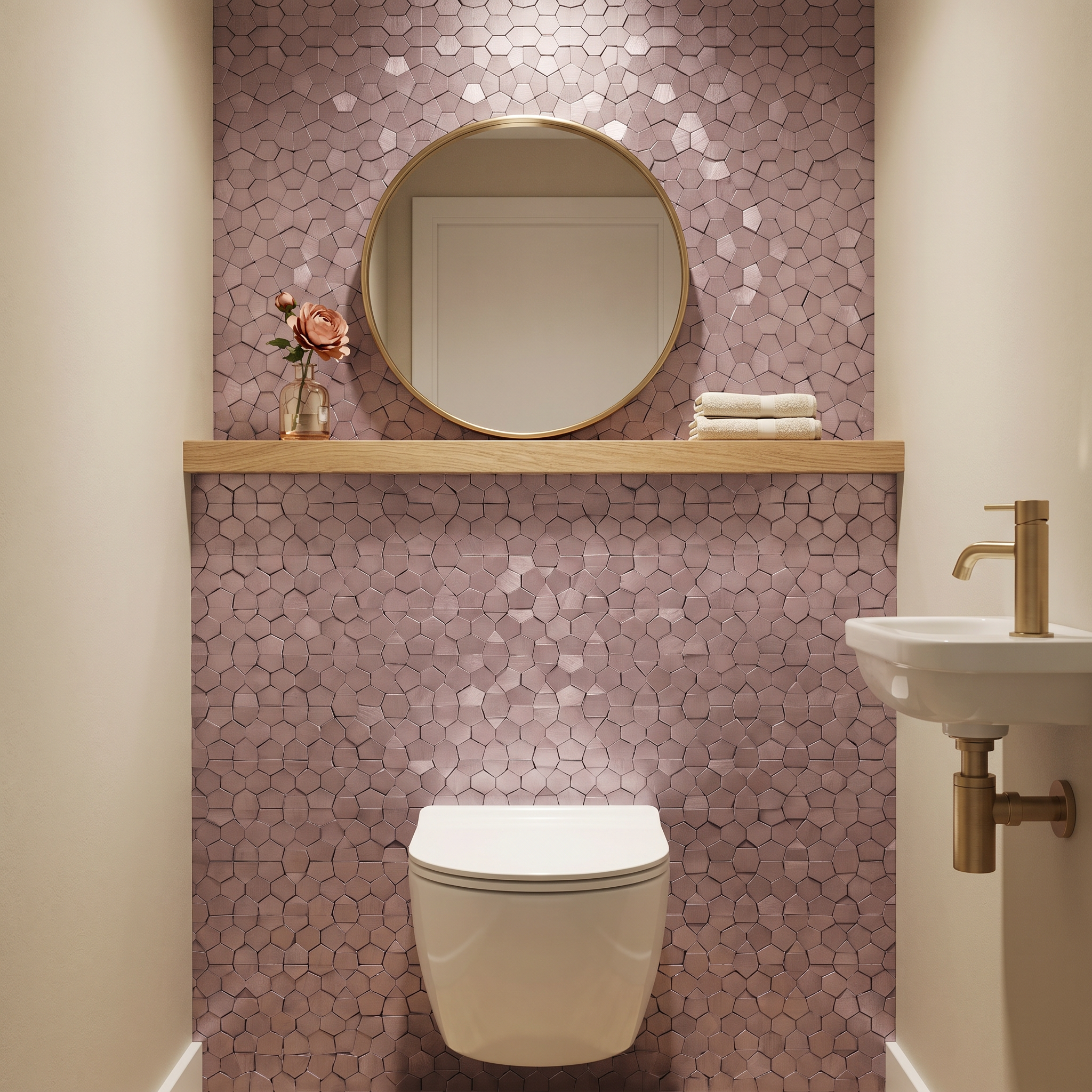 Peel and Stick Backsplash | Pentagon 3D Pink | 11.1×11.1"