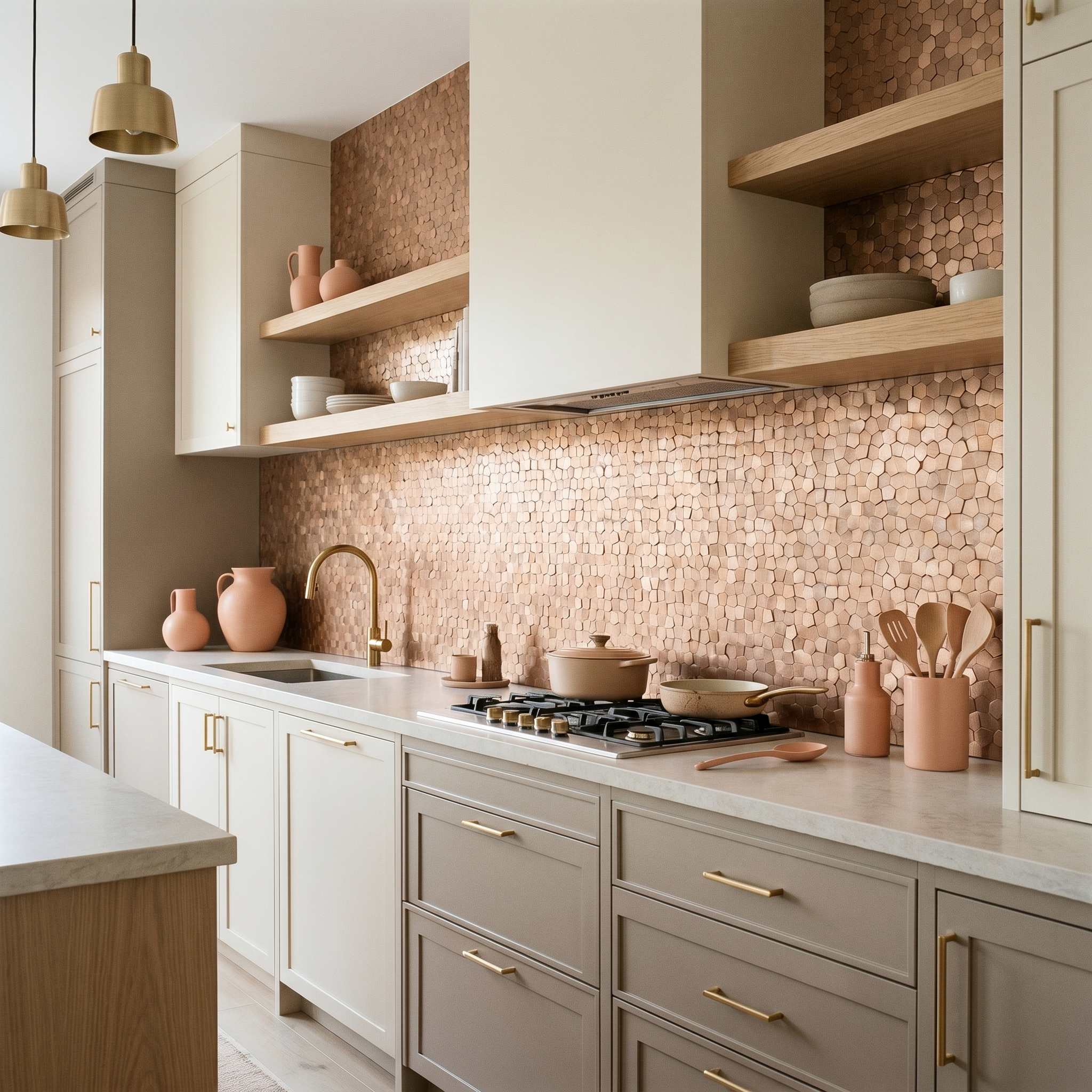 Peel and Stick Backsplash | Pentagon 3D Salmon | 11.1×11.1"