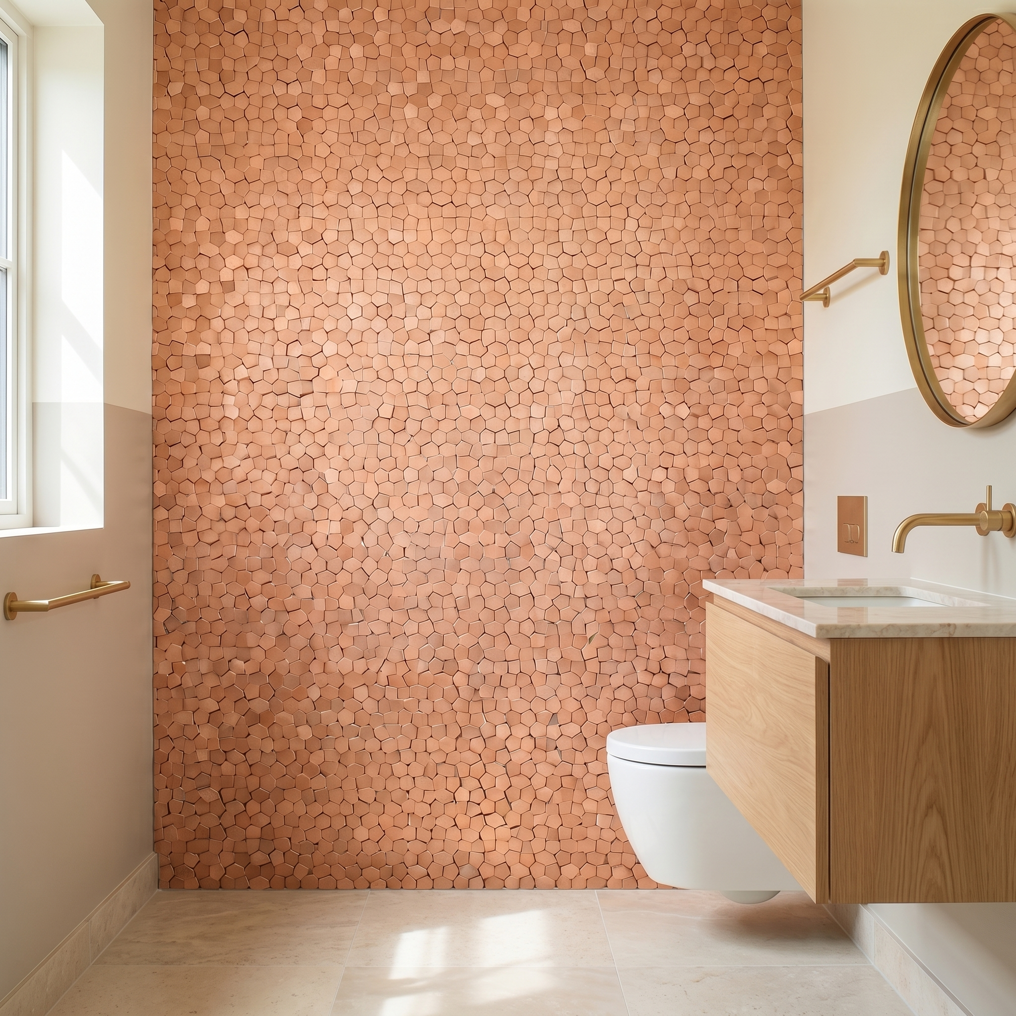 Peel and Stick Backsplash | Pentagon 3D Salmon | 11.1×11.1"