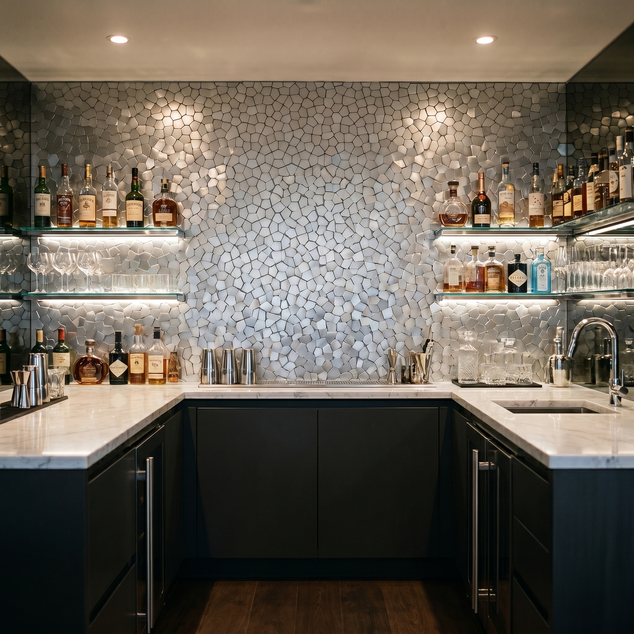 Peel and Stick Backsplash | Pentagon 3D Silver | 11.1×11.1"