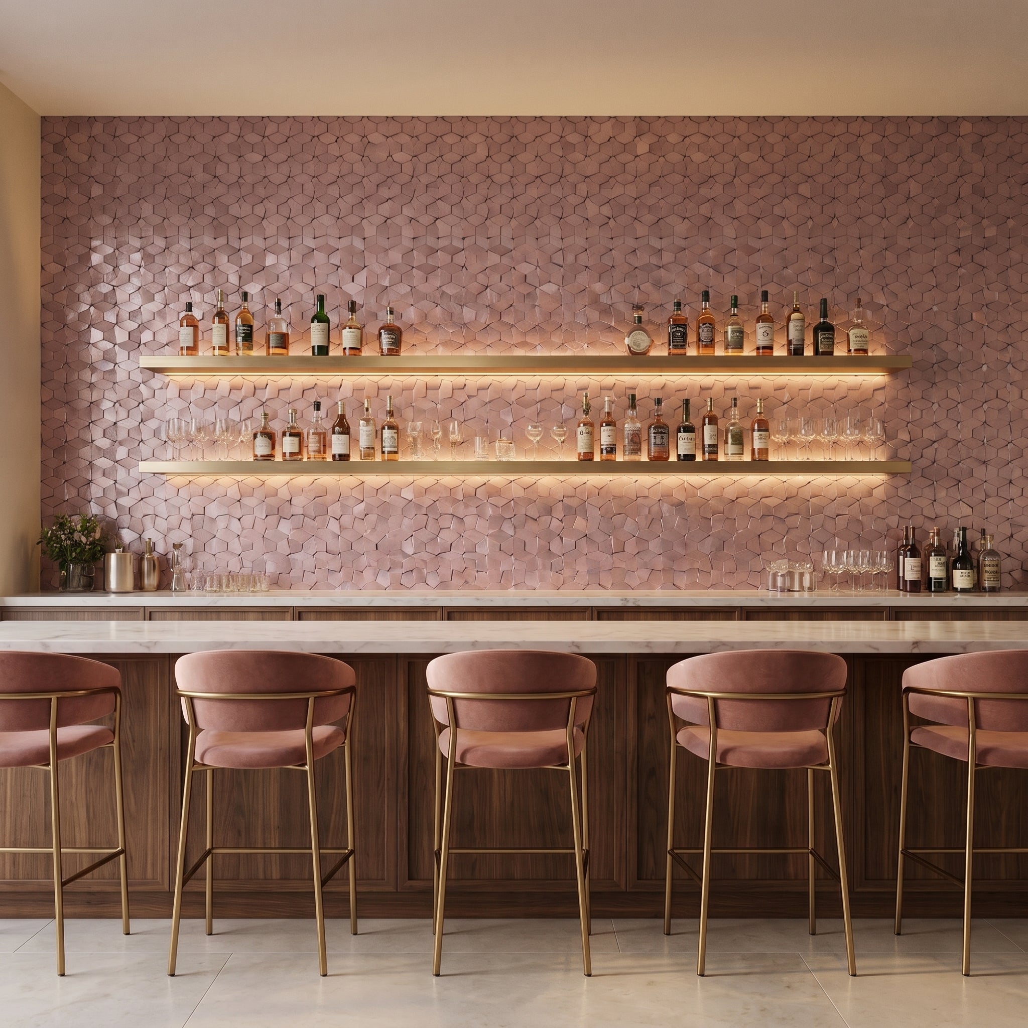 Peel and Stick Backsplash | Pentagon 3D Pink | 11.1×11.1"