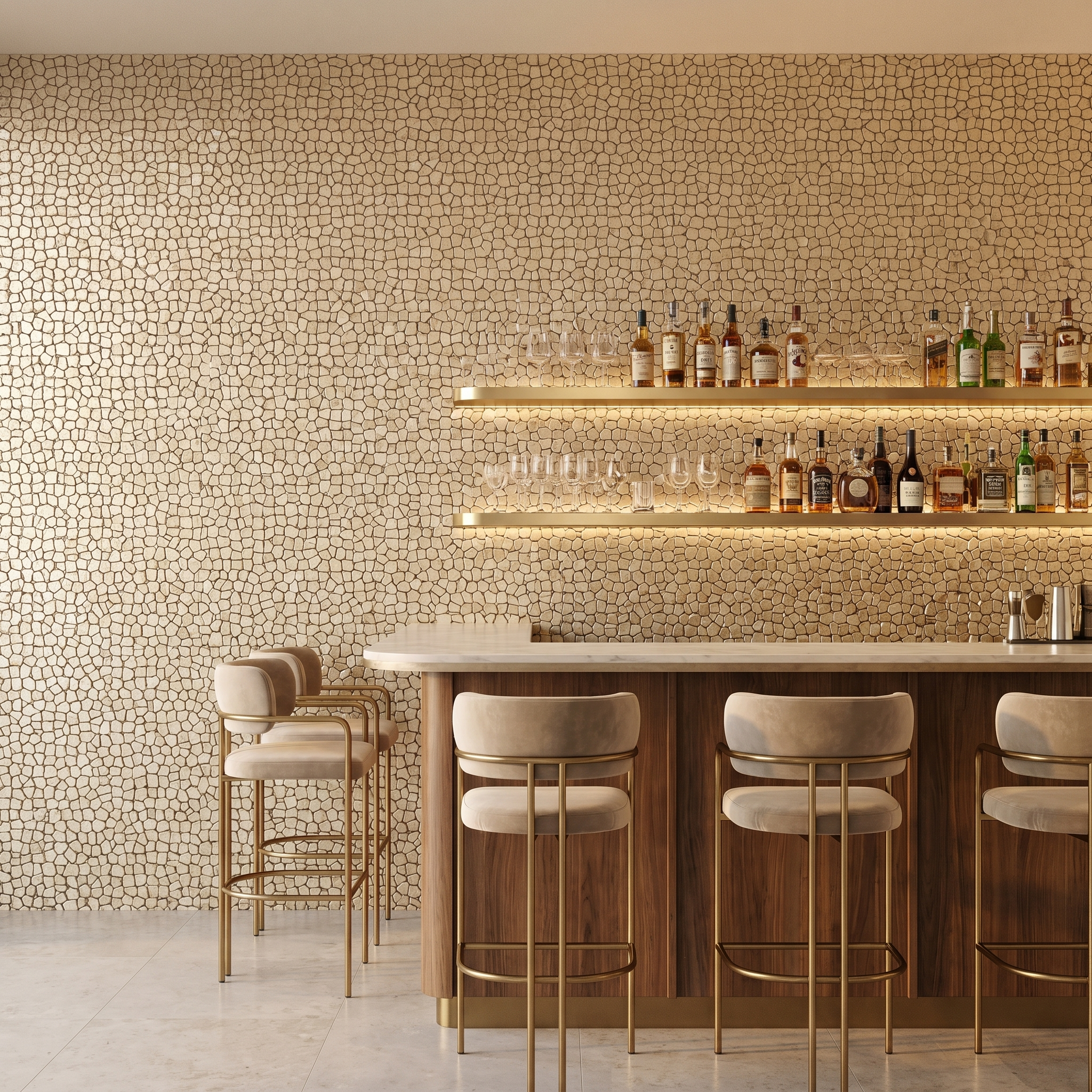 Peel and Stick Backsplash | Pentagon 3D Champagne | 11.1×11.1"