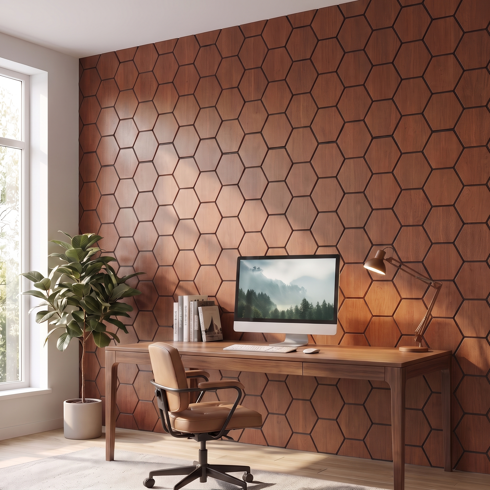 Hexagon Acoustic Panel | Smoked Oak 32 Inch (4 Panels per Box) | Wall
