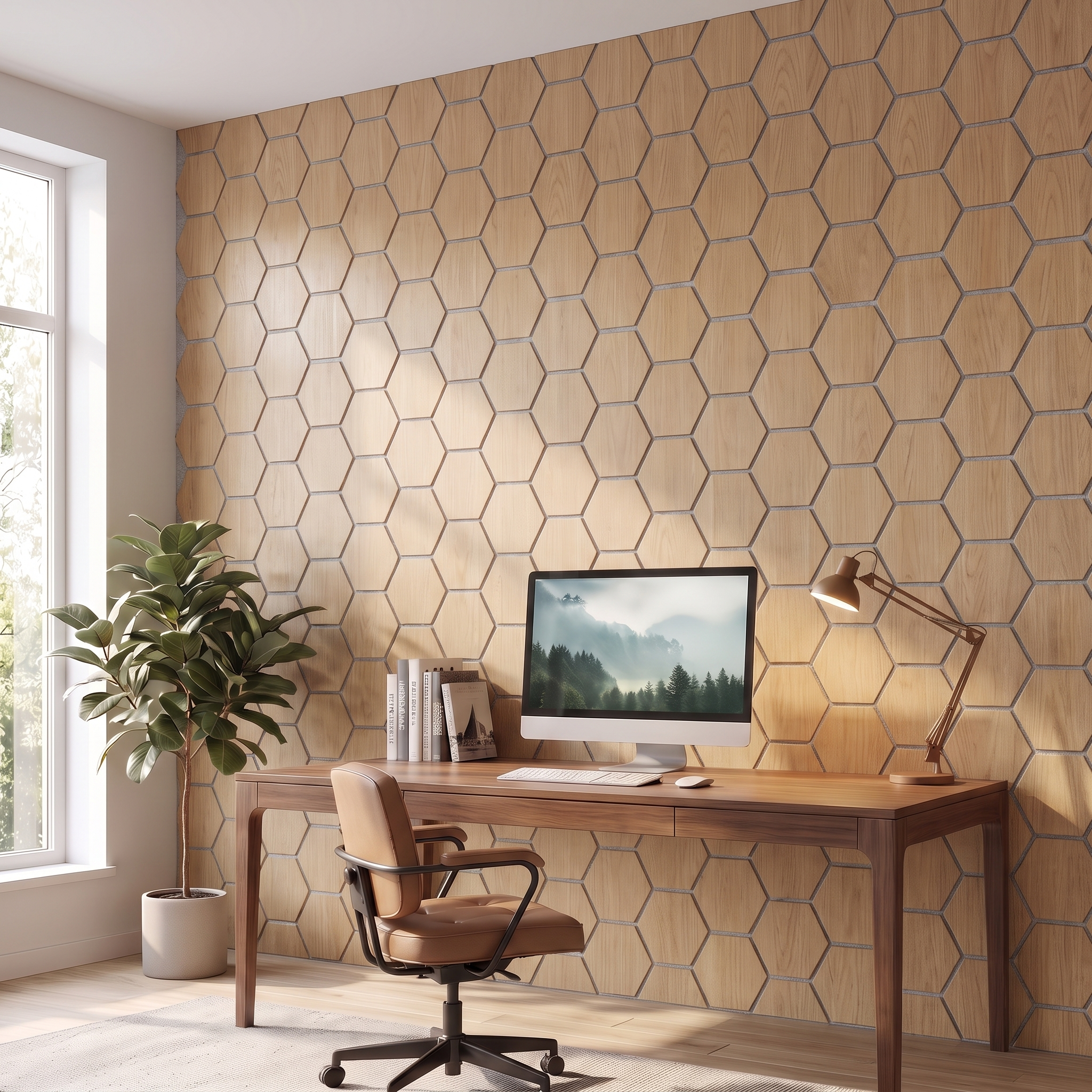 六角形☆hexagon☆雰囲気Good☆お洒落インテリア Hexagon Acoustic Panel | Natural Oak with Gray Felt 32 Inch (4 Panels