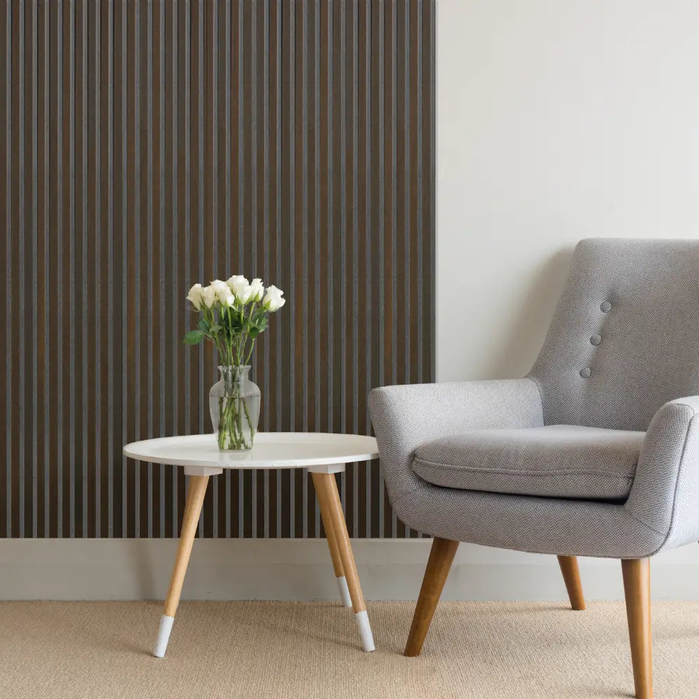 Acoustic Slat Wall Panel | Smoked Oak with Gray Felt | Premium 3-sided Wood Veneer