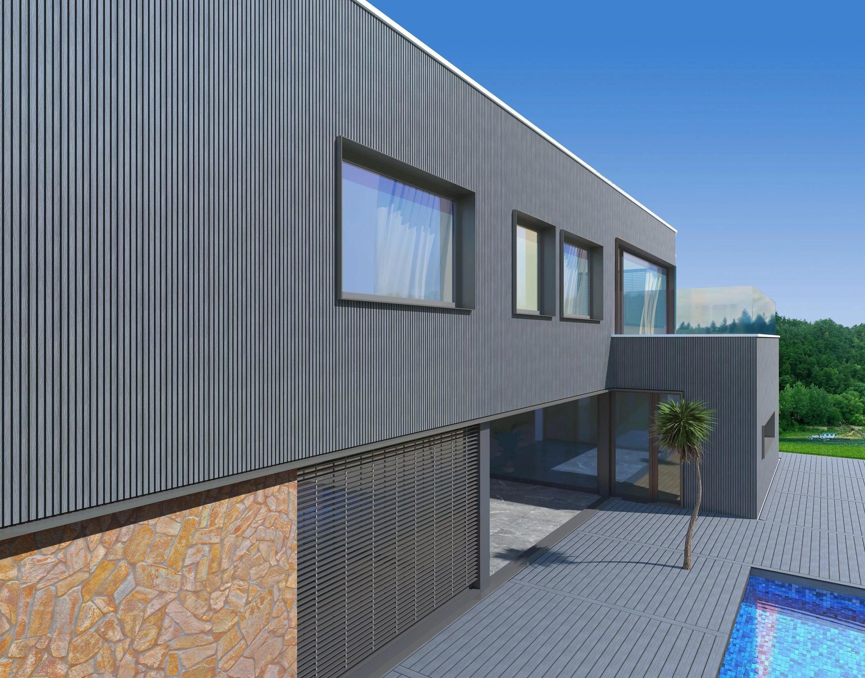 Exterior Wall Panel Stone Gray 94.5" | Garden | 3D Wood Grain